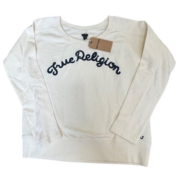True Religion Tops - True Religion Womens L Cream Sweatshirt Casual Long Sleeve Soft Cozy Comfy Y2K